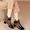 Women's Autumn/Winter Mid-Heel Square Buckle Martin Boots - Genuine Leather, Versatile Stitching, Chunky Patent Ankle Design