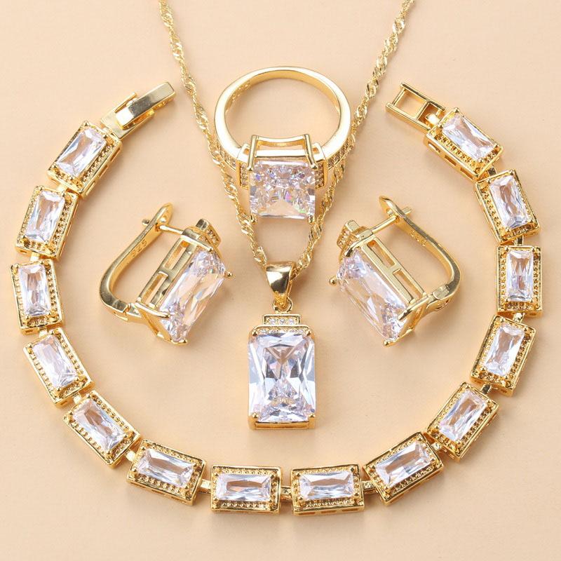 Arab Gold Color Jewelry Sets Dubai Bridal Wedding Costume Black Zirconia Bracelet Clip Earrings African Necklace Sets For Women