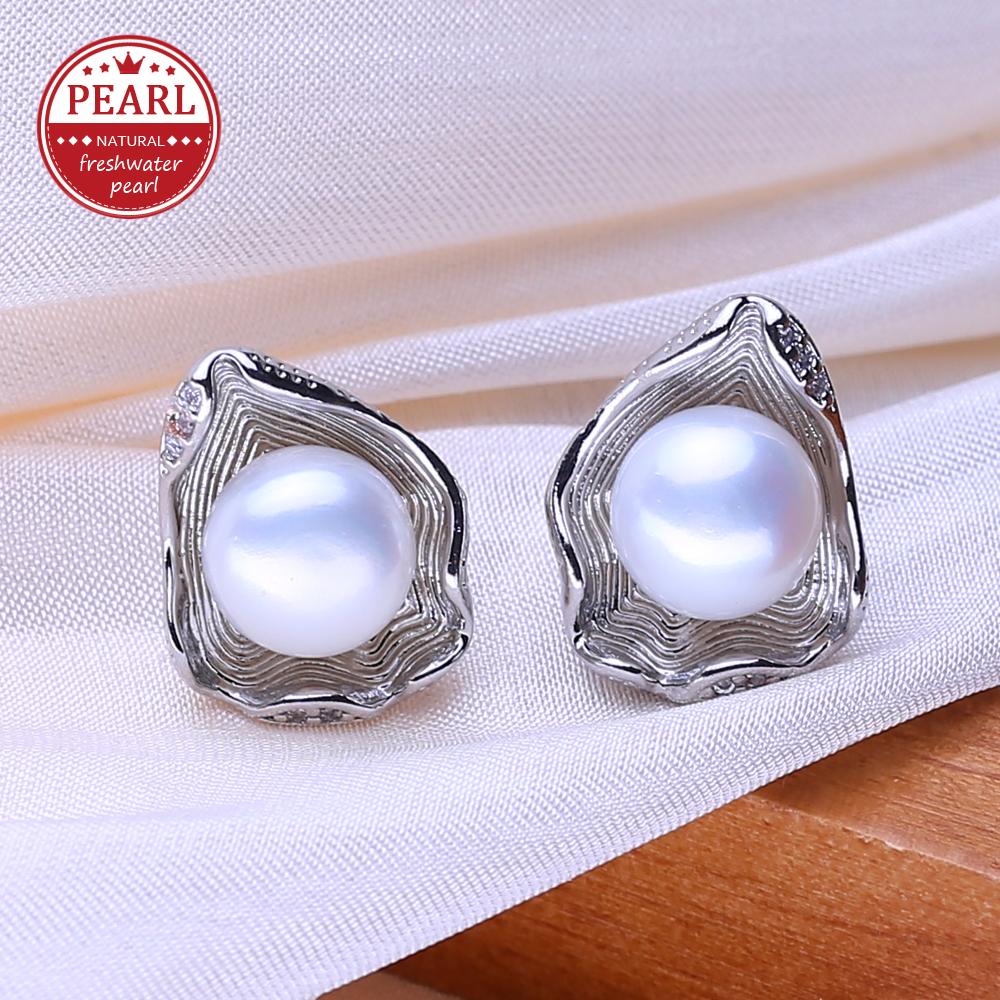 LSOOYH Natural Freshwater Cultured Pearl Earrings Silver Color Stud Earrings Fashion Gifts For Women Wholesale