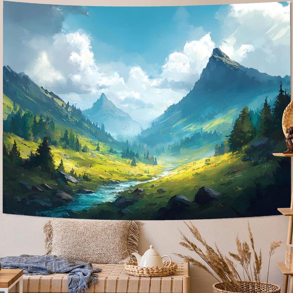 Decorative polyester tapestry with Alps Valley themed digital printing, living room decoration, bedrooms, office background, gift