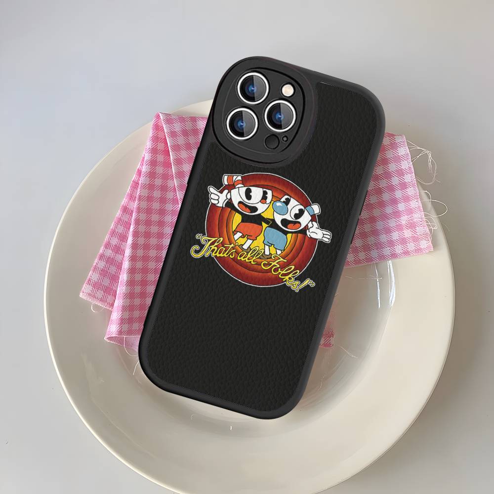 C-Cuphead Classic Game Silicone Phone Case For IPhone 16 15 14 13 12 11 Pro Max Mini Leather Soft Cover