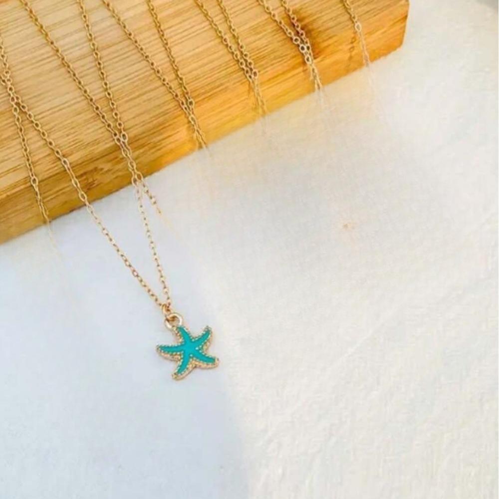 Süße Süße Mehrfarbige Seestern Stern Anhänger Halskette für Damen Bohemia Charm Mode Sommer Strand Halsband Schmuck Zubehör Geschenk