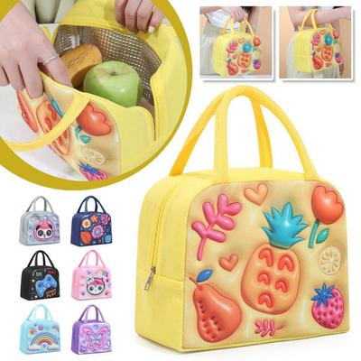 3D Cute Printed Cartoon Lunch Bag for Kids with Insulation and Preservation Function Bag Organizer Tote Bag with Zipper