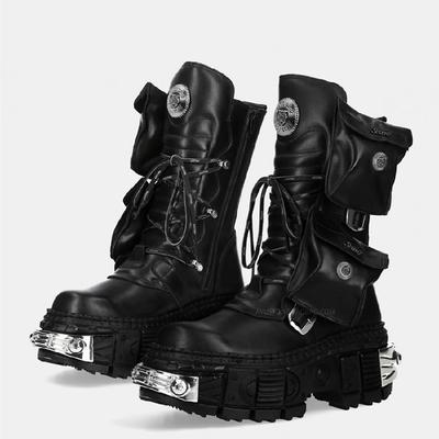 New Punk Women Platform Ankle Boots Female's Rock Round Toe Lace Up Fashion Retro Chunky Shoes Metal Decor Short Boots