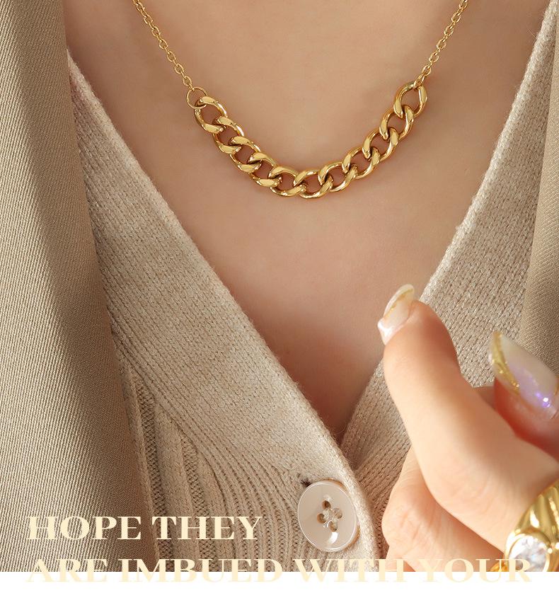 European & American Bold Thick Chain Patchwork Necklace for Women - Hip Hop Trend, 18K Gold-Plated Titanium Steel Jewelry