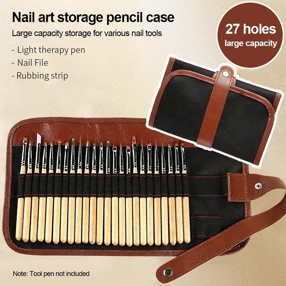 New 25 Holes Nail Art Tool Storage Large Capacity Leather Canvas Light Pen Storage Foldable Pencil Case