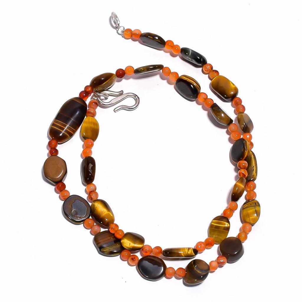Natural Tiger Eye Carnelian Gemstone Mix Shape Smooth Beads Necklace 17" UB-4619 UB-4619