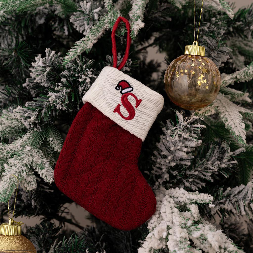 Exquisite Red Knitted Christmas Stockings With Embroidered Letter Designs For Festive Decor