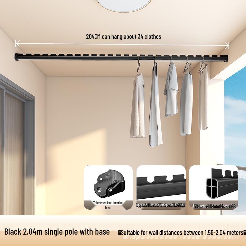 Wall-Mounted Aluminum Clothes Drying Rod with Ceiling Flange Base