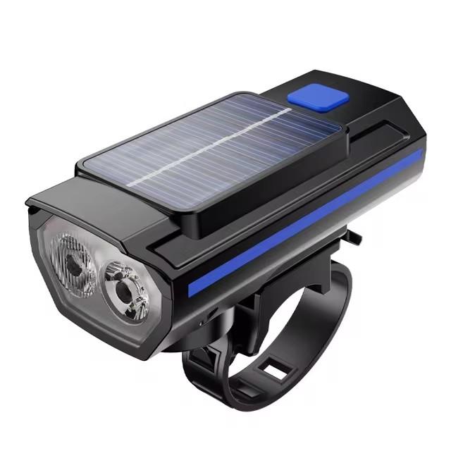 Bicycle Headlight with Horn 120DB Horn Solar Charging Ultralight Bike Headlight MTB Road Bike Front Lamp Flashlight Bike Light