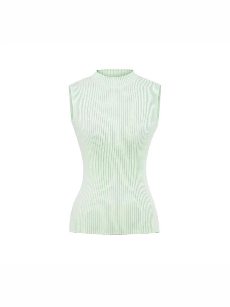 Elegant Korean Sleeveless High Neck Knit Vest for Women - 2026 Summer Slim-fit Top