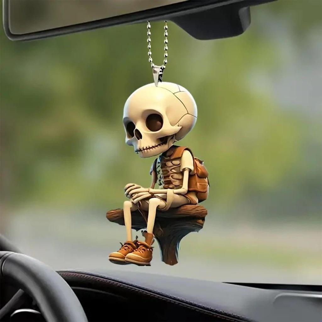 Skeleton Car Ornament, Skull Car Pendant | Halloween Car Decoration Acrylic Flat Decoration Rearview