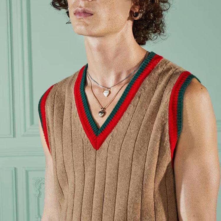Gucci Vests Men's Camel V-neck Moderate Knitted Fabric 674348-XKB4A-2668