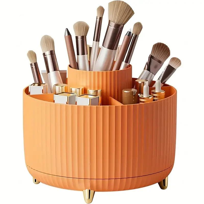 360 ° rotating 5 slot makeup brushes holder organizer multi-functional desk storage cosmetics storage for vanity desktop bathroo