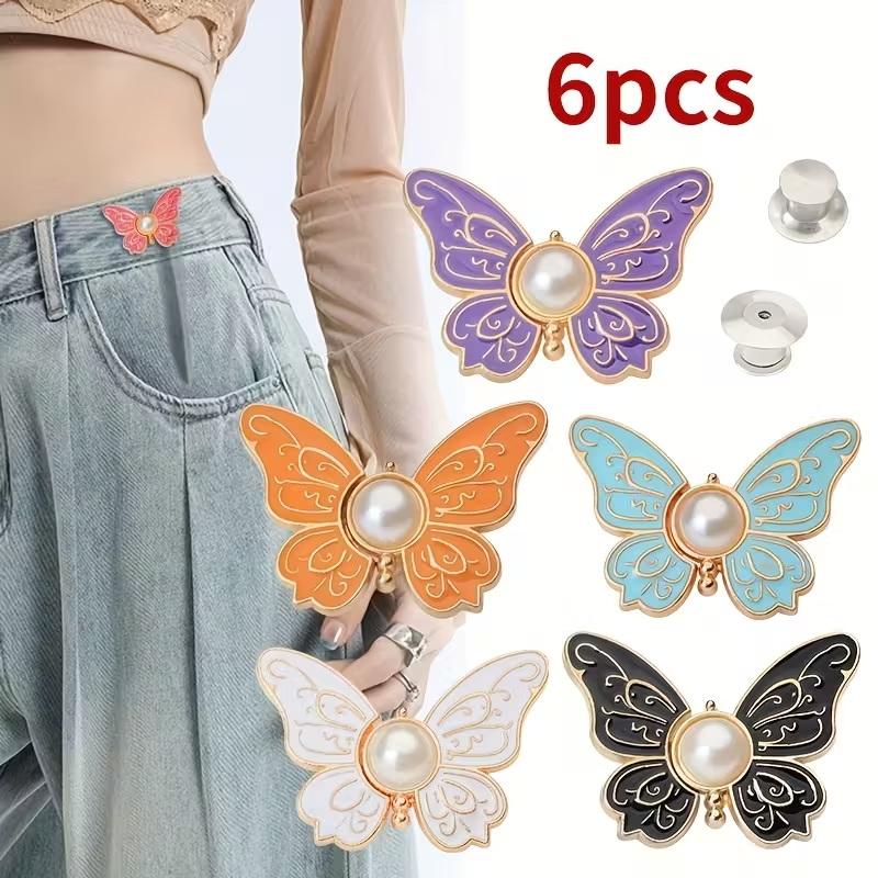 Pack Of 6, Three Colors, Butterfly-Shaped Waist-Cinching Buttons, Detachable, No-Nail-Seam Button Alteration For Jeans Waists.