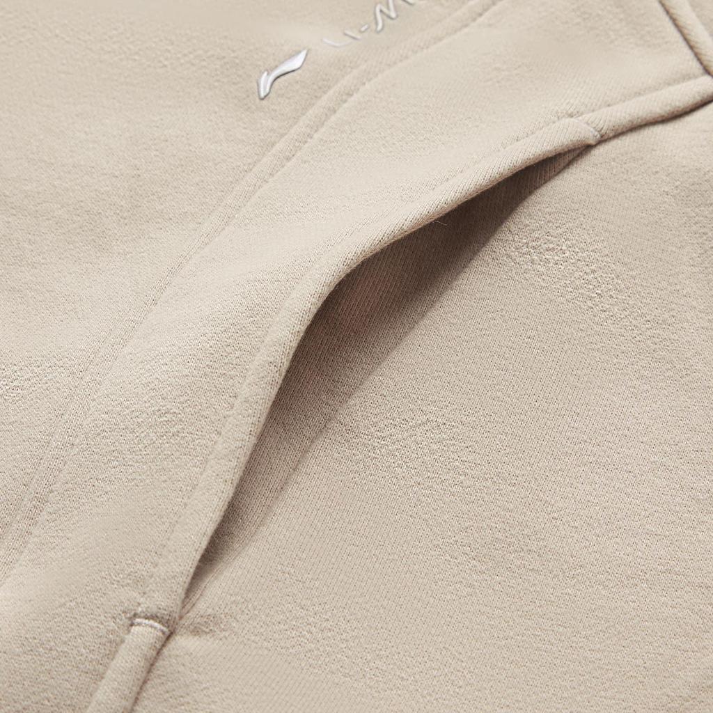 Li Ning Fitness Series Fleecegefütterte Warme Kapuzenstrickjacke Raglan Langarm Sweatshirt Damen Sweatshirt Staubgrau AWDU562-4