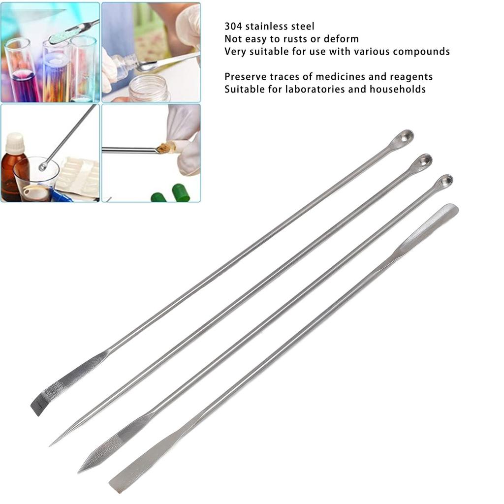 4Pcs Laboratory Spatula Set 304 Stainless Steel Micro Spoon for Mixing with Storage Bag