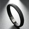 Men's Vintage Leather Magnetic Buckle Bracelet - Minimalist Woven Mesh Design, Handmade