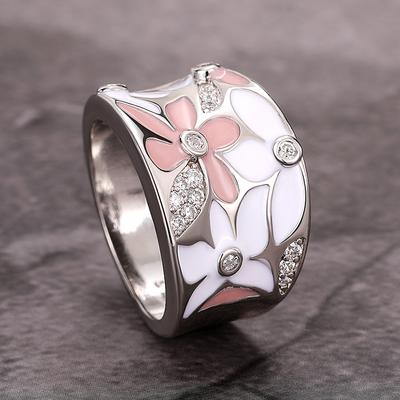 Huitan Aesthetic Enamel Flower Finger Ring for Women Wedding Party New  Ring  Color Luxury Cubic Zirconia Jewelry Gift