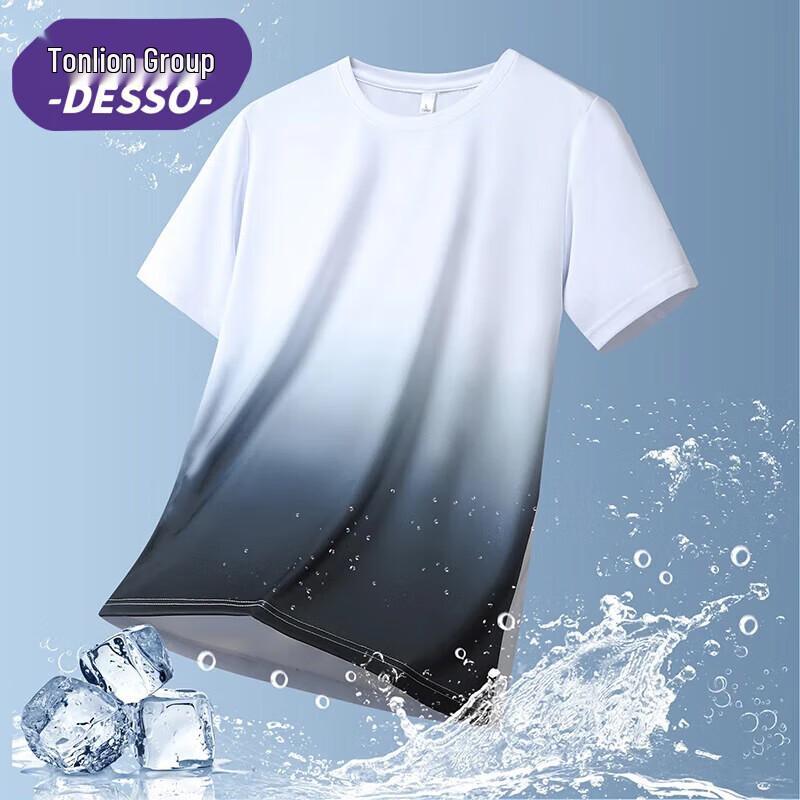 DESSO Men s Ice Silk Breathable Round Neck Loose Short Sleeve T-Shirt L