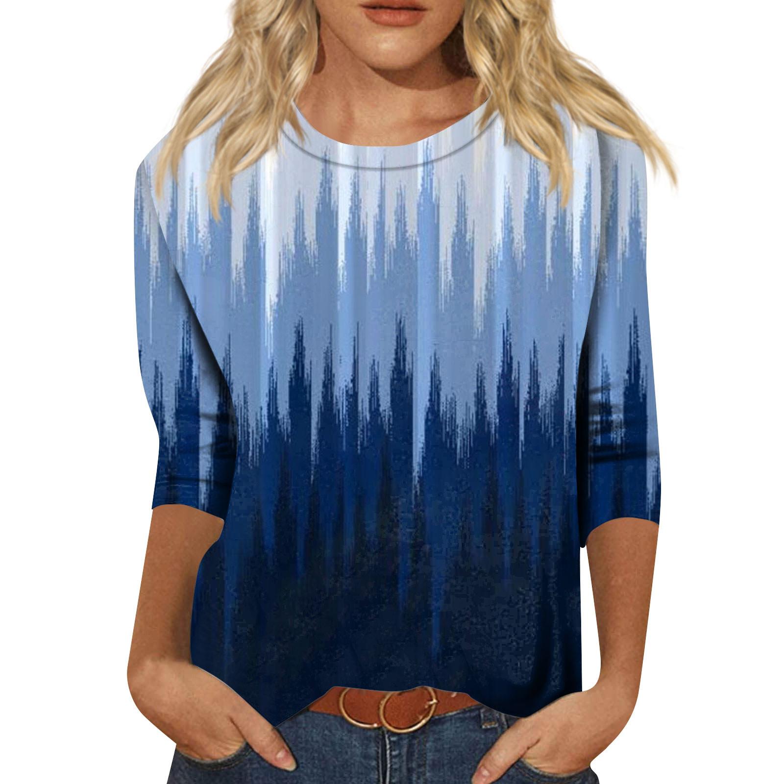 Женская мода повседневный винтажный принтованный топ с семью рукавами и круглым вырезом — фото 4