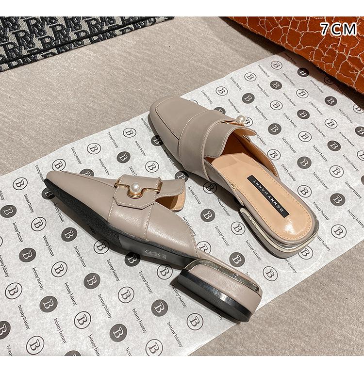 Leather Bag Head Half Slippers Women's Summer Wear 2025 New Spring Sandals Leather Shoes Half Support Single Shoes Large Size Muller Shoes