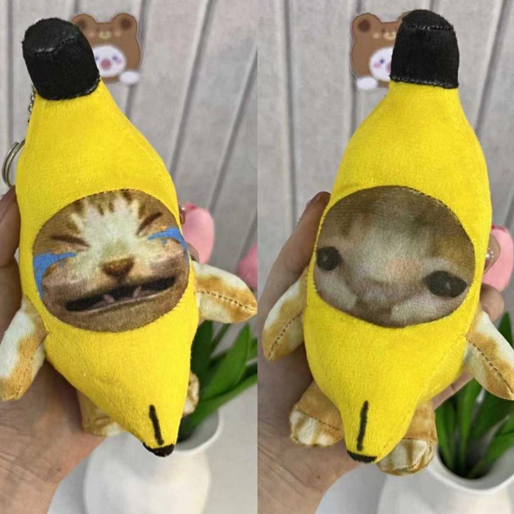 Funny Banana Cat Plush Pendant PP Cotton Car Bag Pendant Sound Plush Doll  Universal