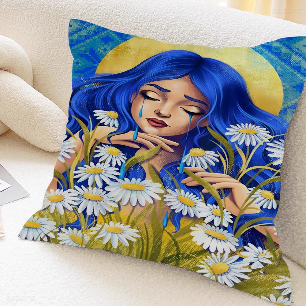 U-Ukraine-Flag Girl Pattern Pillow Gifts Home Office Furnishings Bedroom Sofa Car Cushion Cover Case 45x45cm
