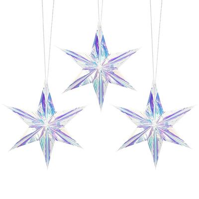 12Inch Iridescent Film Star With Shining Colorful Thin Film Pentagram Hexagon Star For Wedding Birthday Party Shopwindow Home Hanging Ornaments Decor