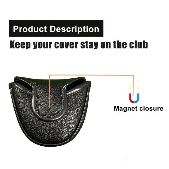 Golf Mallet Putter Cover Magnetic Closure Faux Leather Club Headcover with Skull Pattern for Woods Driver Fairway Hybrid