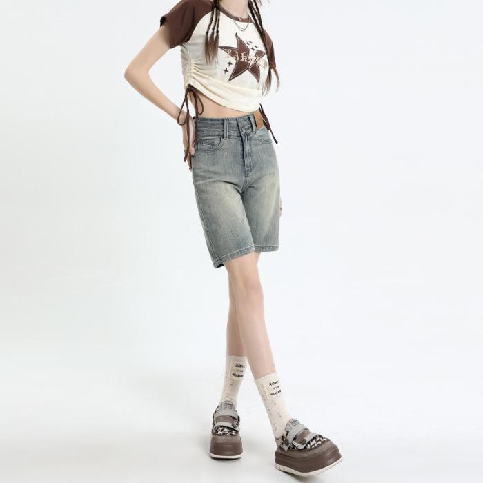 

Женские эластичные джинсовые шорты с высокой талией — свободные, облегающие и широкие для стильного летнего образа. XL