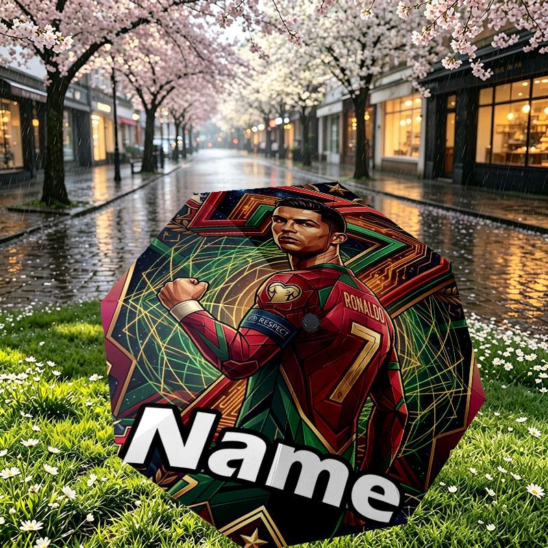 Parapluie Personnalisé Nom Cristiano Ronaldo Imprimé, Ouverture/Fermeture Automatique, Structure Robuste à 8 Baleines, Utilisation Quotidienne Camping Randonnée, Cadeau d'Anniversaire