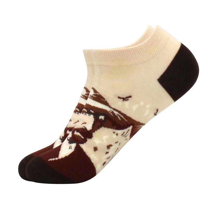 springtime Fashion Colorful Cotton Mens Socks Harajuku Stripe Art oil painting Animal Print Funny Happy Ankle Socks