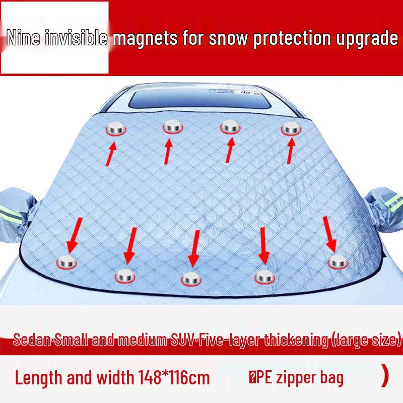 Magnetic Anti-Freeze Car Windshield Cover: Thick Heat Insulation & Sunshade for Snow and Sun.