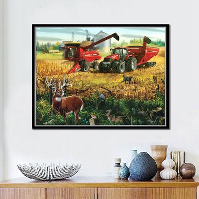 5D DIY Diamond Painting Full Round Drill "Tractor Scenery" Embroidery Cross Stitch Gift Home Decor