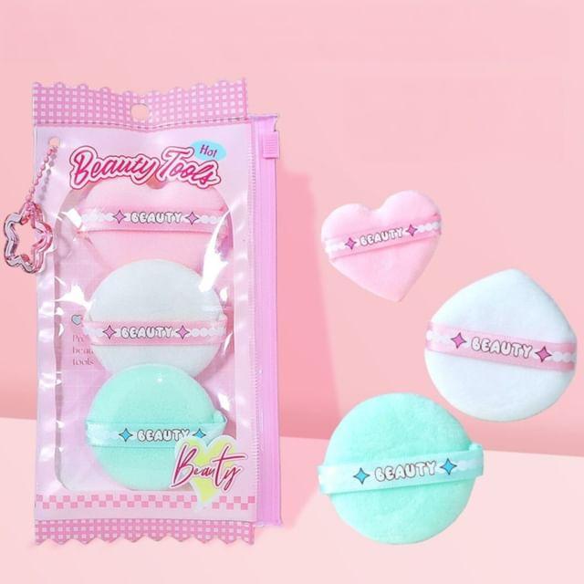 Sweetpourin - Набор из 3 шт.: Велюровая пуховка (Различные дизайны) BMS-351 - Set of 3 - Pink & Blue & White