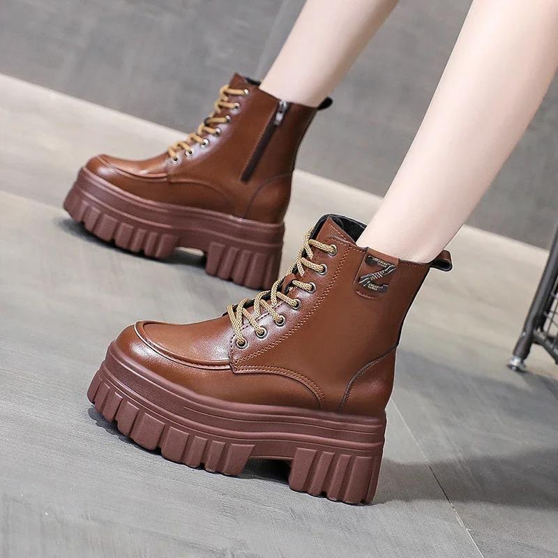 Fashion 2024 Spring Autumn British Style Retro Black Ankle Boots for Women's New Platform Thick Heel Short Boots High Heels Women Shoes
