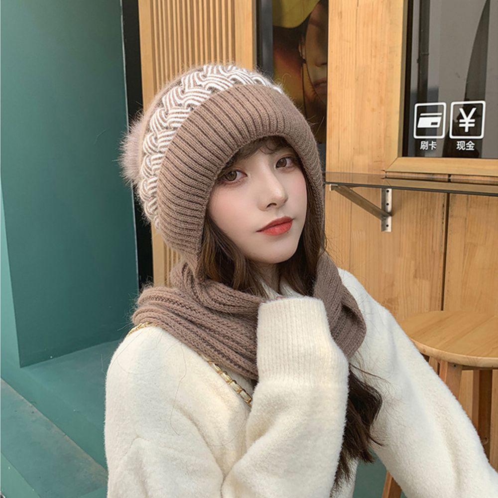 Windproof Women's Warm Knitted Wool Hat Autumn and Winter Scarf Hats Cap Winter Hat