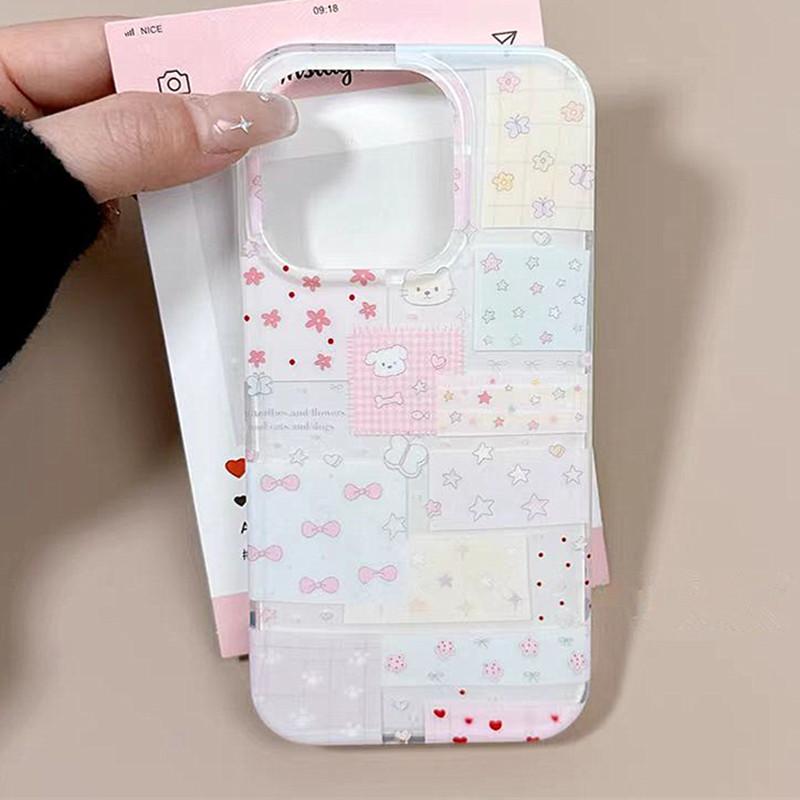 Star Bow Puppy Collage Vortex Pattern Phone Case for iPhone 16E 11 12 13 14 15 16 Pro Max XS X XR 7 8 Plus SE2 Shockproof Cover