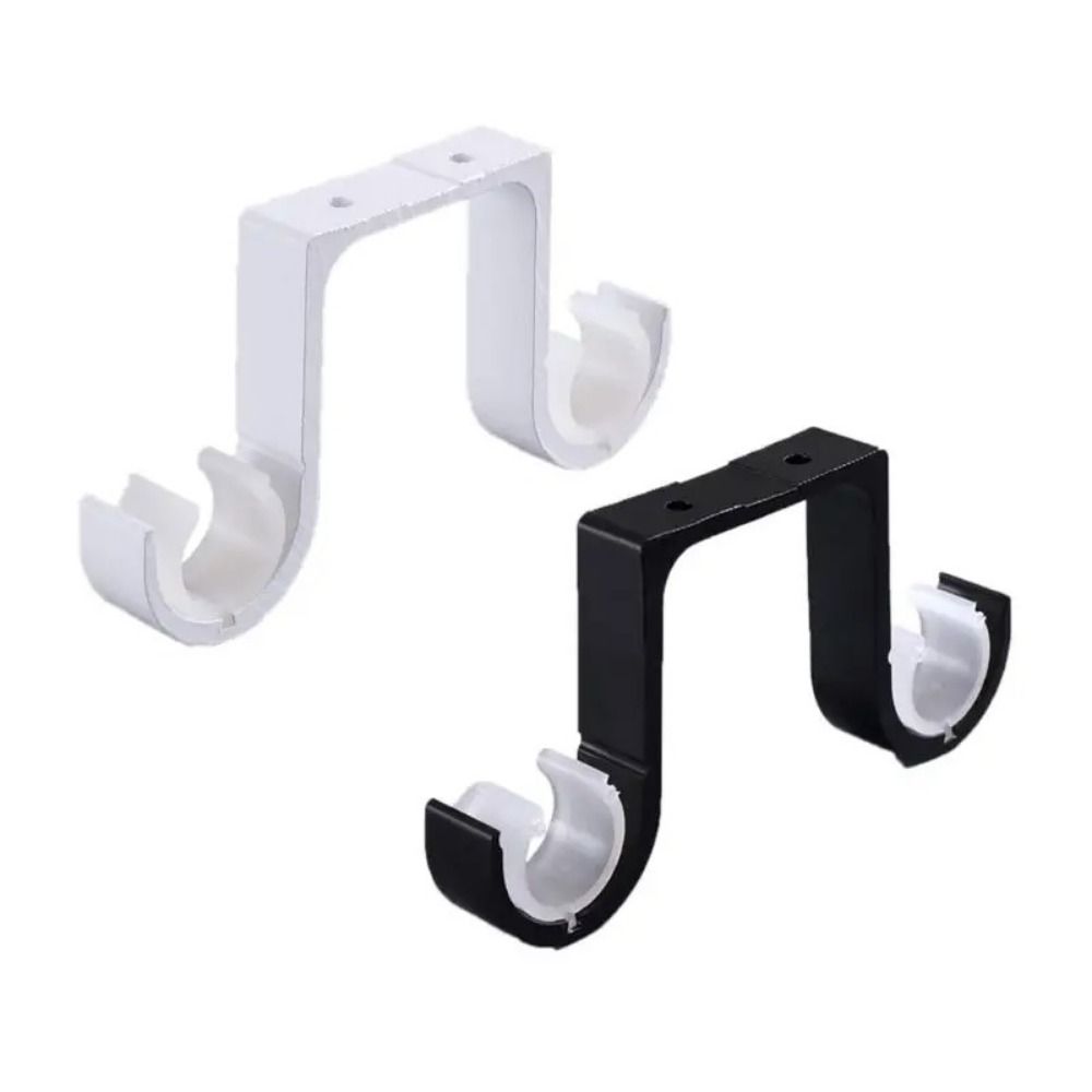 2pcs/set Aluminum Double Curtain Rod Brackets Durable Thicken Window Hardware Hook Hanger Supporter Black Ceiling Mount Supports