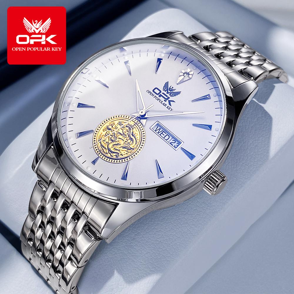 OPK 8150 Men's Dress Wristwatch Luxury Waterproof Luminous Dual Calendar Original Business Quartz Watch for Man