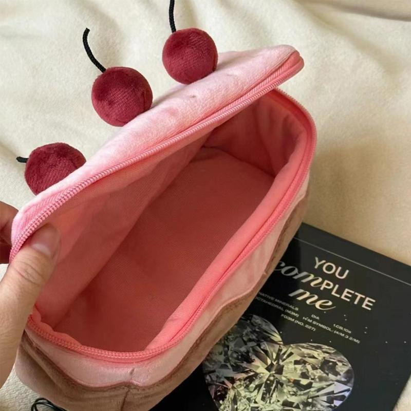 Cute Plush Cherry Cake Pen Case Exquisite Pen Storage Bag Large Capacity Student Stationery Bag Korean Cosmetic Pencil Pouch