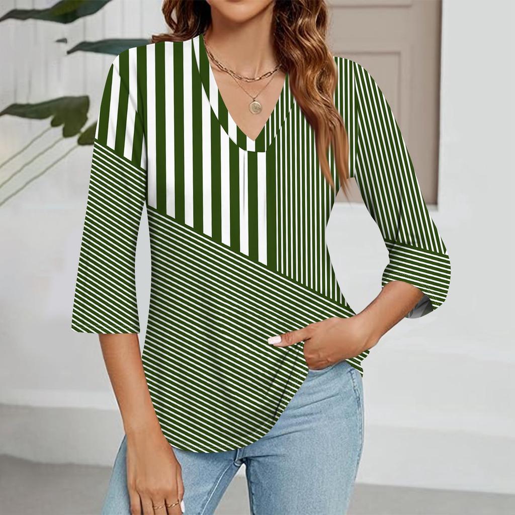 Modisches Oberteil mit V-Ausschnitt, Farbverlauf-Print und Dreiviertelärmeln für Damen