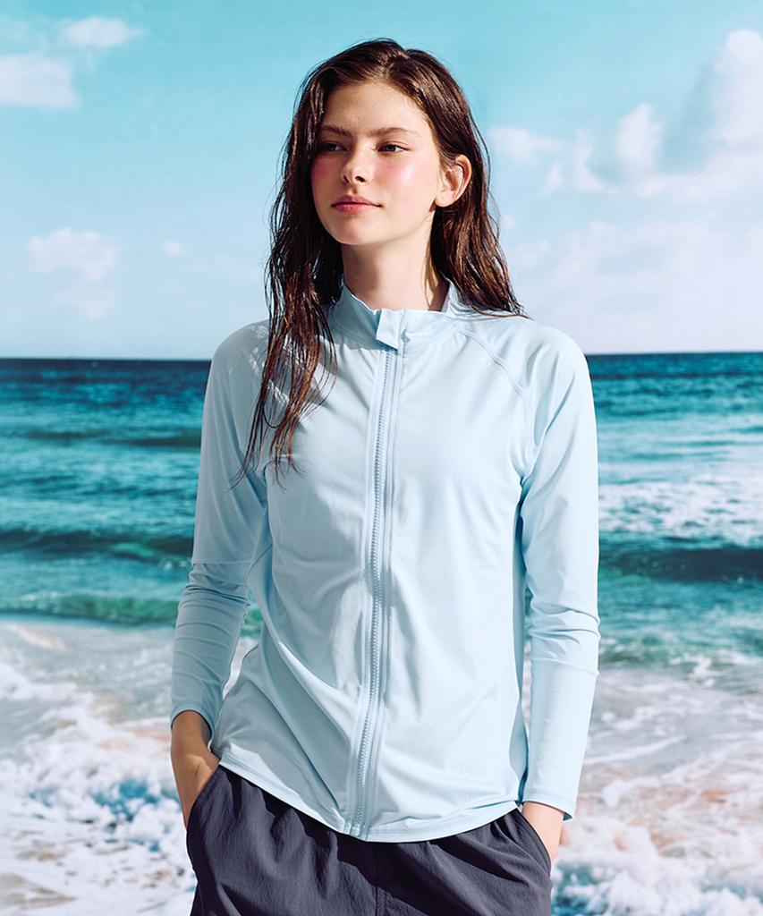 Leijibi Multi-Cooling Essential Loose Fit Zip-Up Rash Guard W Sky Blue