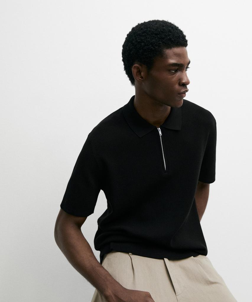 Masimodutti Zipper Polo Neck Knit Sweater