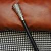 93.98 Cm Elegant Silver Handle Walking Stick Black Wooden Cane with Floral Embossed Grip Gentleman’s Gift for Him, Her Collectors