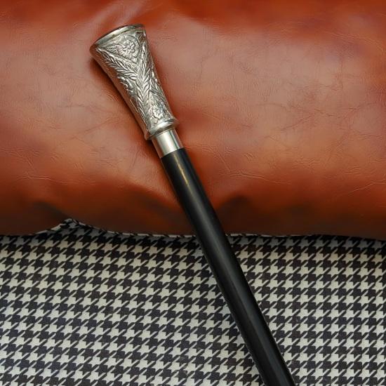 Canne Élégante à Poignée Argentée 93,98 cm Canne en Bois Noir avec Poignée Embossée de Motifs Floraux Cadeau pour Homme, Femme, Collectionneurs