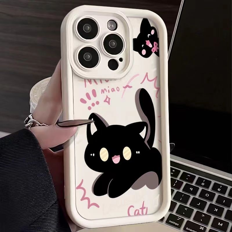 Cute Cartoon Cat Case For Samsung Galaxy S24 S23 S22 Ultra S21 FE A14 A52 A32 A13 A53 A34 A54 A35 A15 4G 5G Soft Silicone Cover
