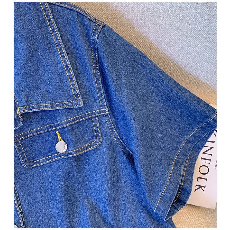 Plus Size Women's Denim Dress Short Summer Thin Thin Polo Collar Work Dress