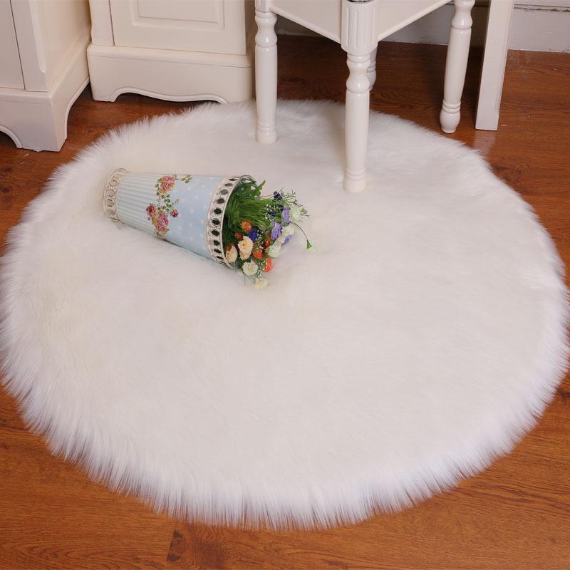 Round Imitation Australian Wool Long-Pile Carpet Floor Mat for Bedroom, Living Room, Bay Window, and Pet Bed